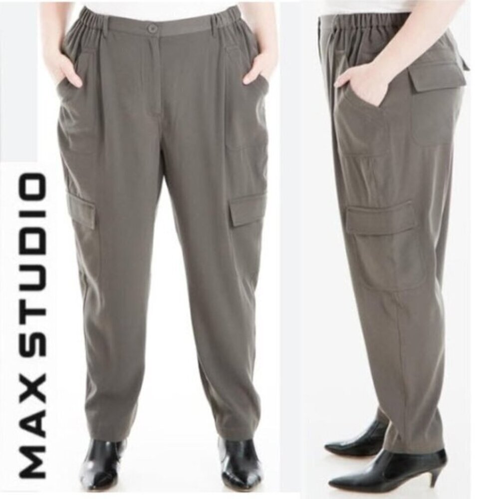 Max Studio Plus Size Soft Twill Ankle Cargo Pants 3X Office Wear Preppy Chic